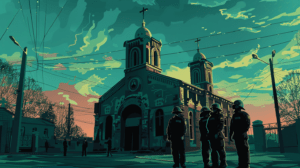 Des-policiers-devant-une-eglise-catholique-au-Belarus-300x168 Condamnation internationale du procès à huis clos d'un militant catholique au Belarus